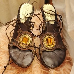 Fabulous almost vintage Jessica Simpson Lace up Sandal Wedges